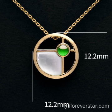 18k Gold White Shell Green Icy Yadeite Pendant